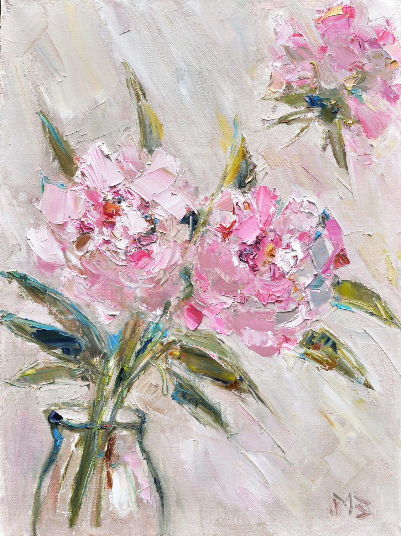 Картина Картина маслом Пионы бежевый розовый живопись цветы  
