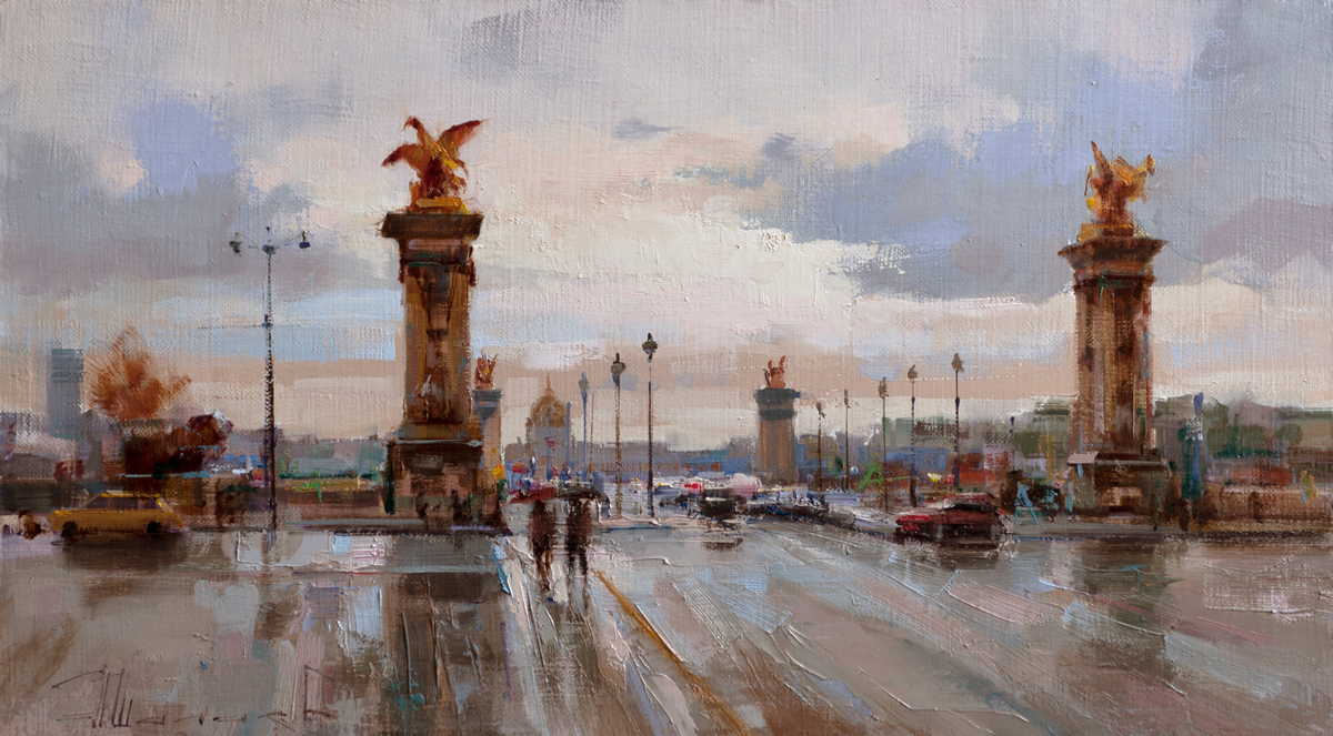 Картина Дождь в Париже. Мост Александра III