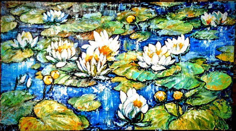 Картина лилии.в пруду