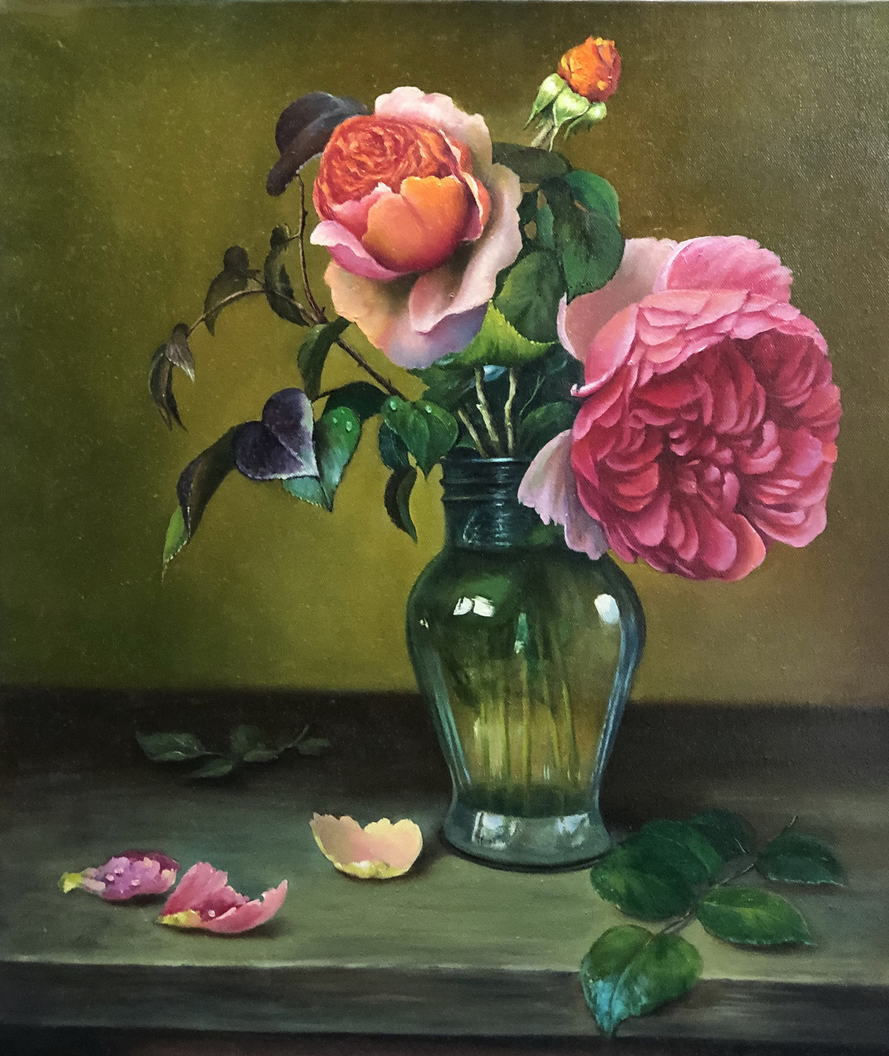 Картина Розы в стеклянной вазе